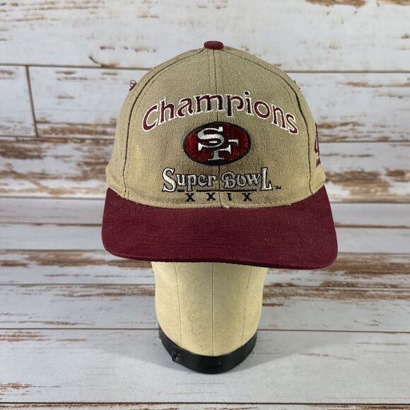 Vintage Champions SF Super Bowl XXIX Embroidery Tan Burgundy Sports Hat Ballcap - Picture 1 of 7